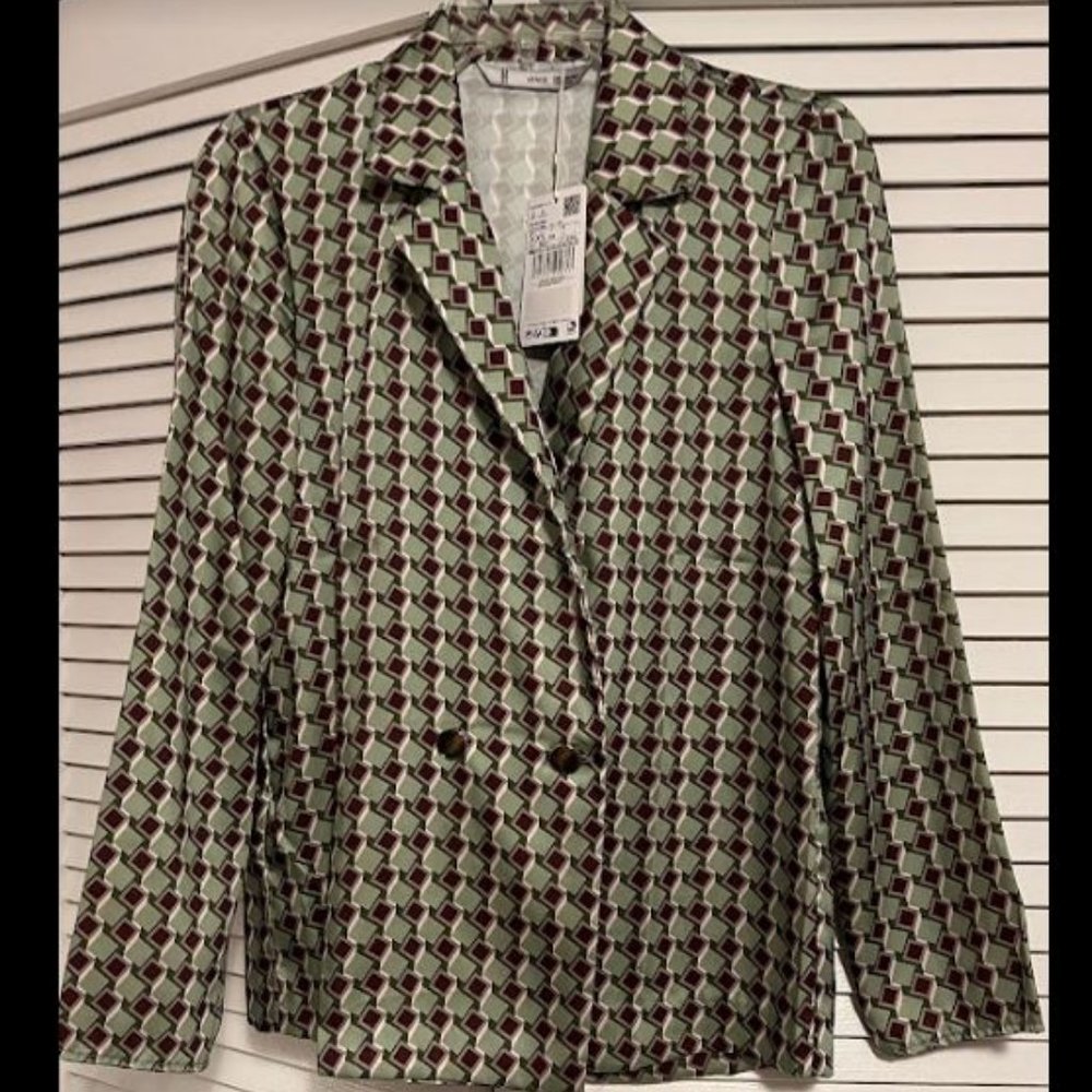 Mango, MNG, Women's Satin shirt/blazer, green checkered, XXS, New with Tags